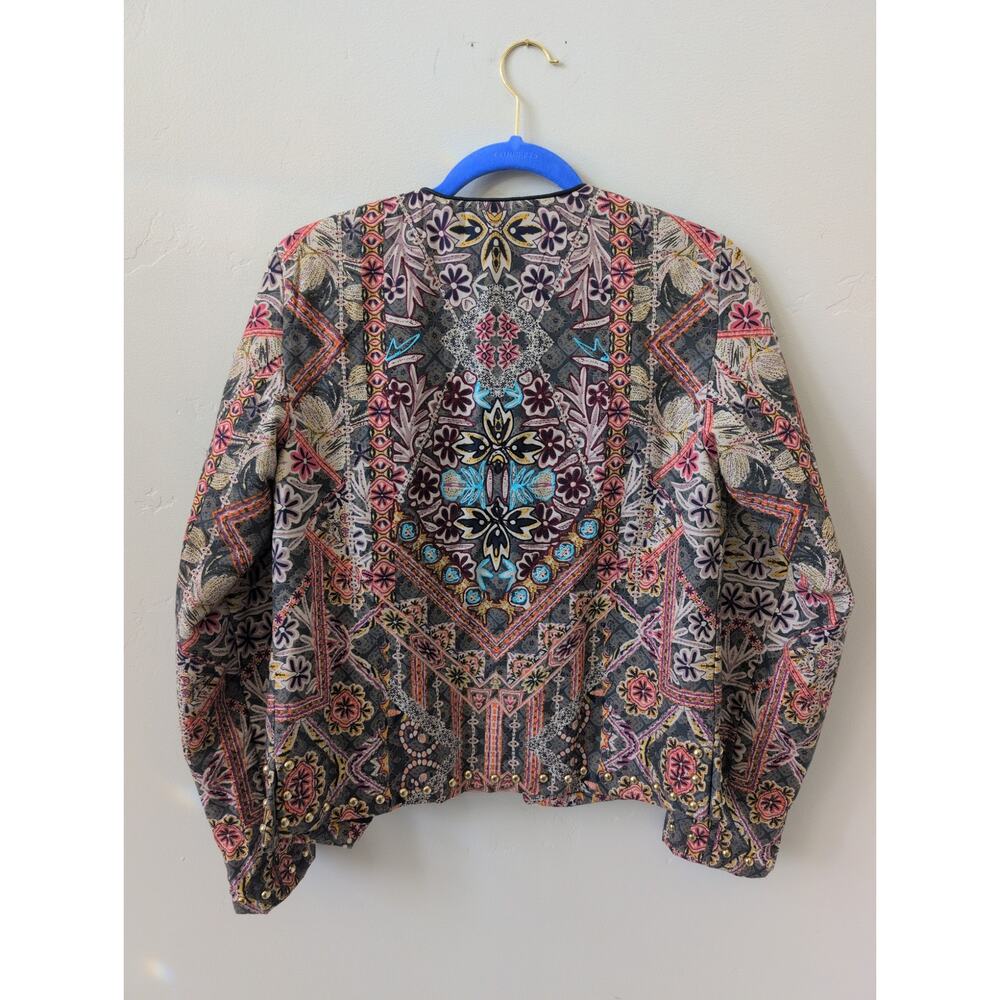 Catherine Malandrino Quilted Floral Studded Boho Jacket Faux Leather Trim size S - Picture 4 of 4